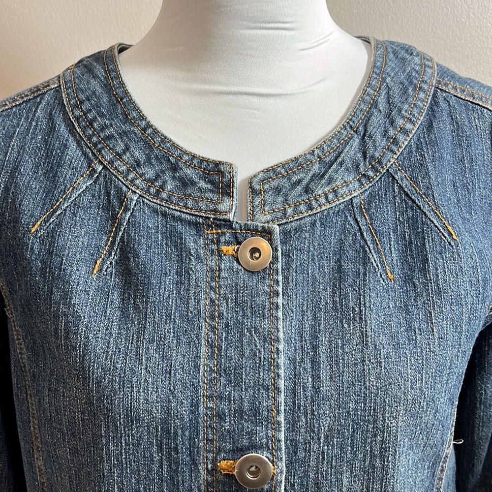 Territories denim jacket 3/4 sleeve crop contrast stitch pockets button front M - Picture 2 of 12